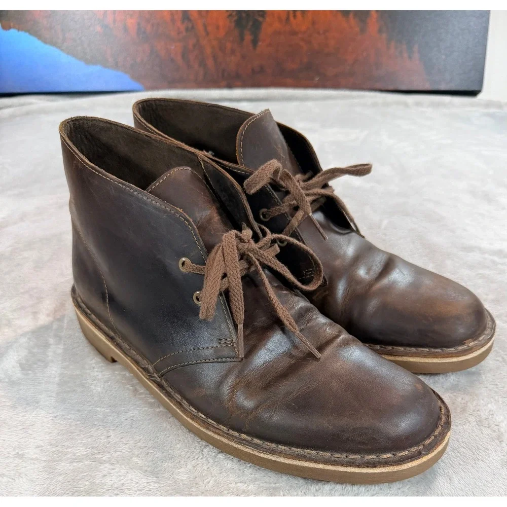 Clarks Collection Mens Shepton Brown Leather Ankle Chukka Boots Size 9